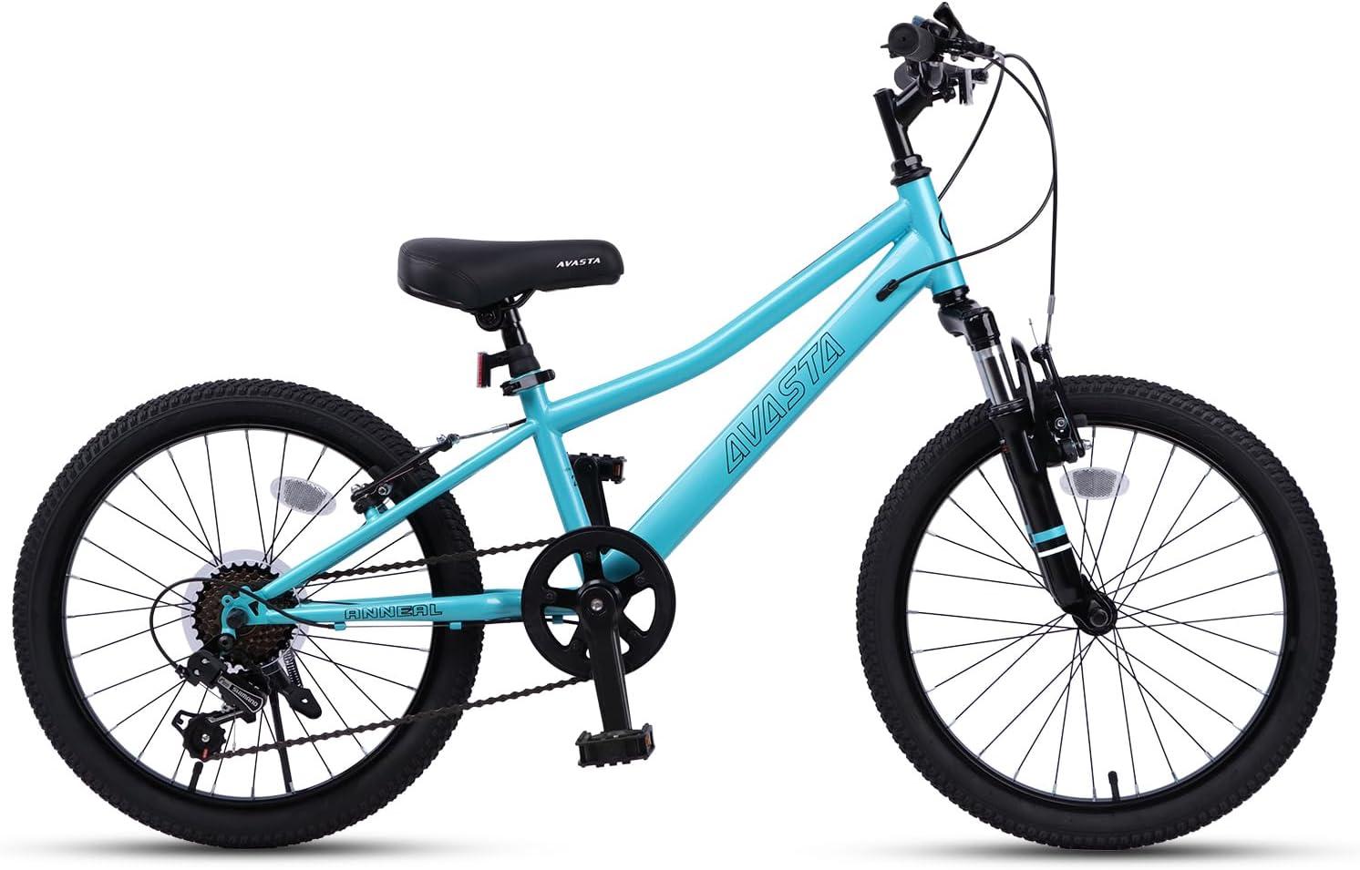 imageAVASTA Govet 20 Kids Mountain Bike for 612 Years Old Boys Girls with Suspension Fork 6 Speeds Drivetrain Multiple ColorsCyan