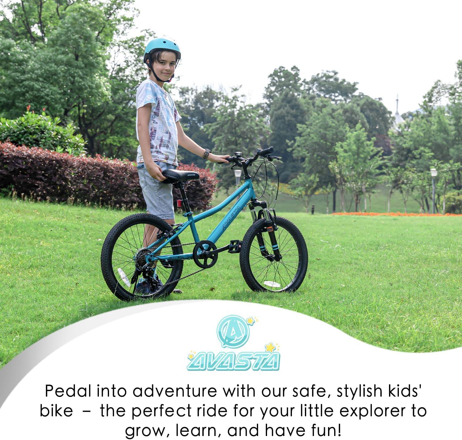 imageAVASTA Govet 20 Kids Mountain Bike for 612 Years Old Boys Girls with Suspension Fork 6 Speeds Drivetrain Multiple ColorsCyan