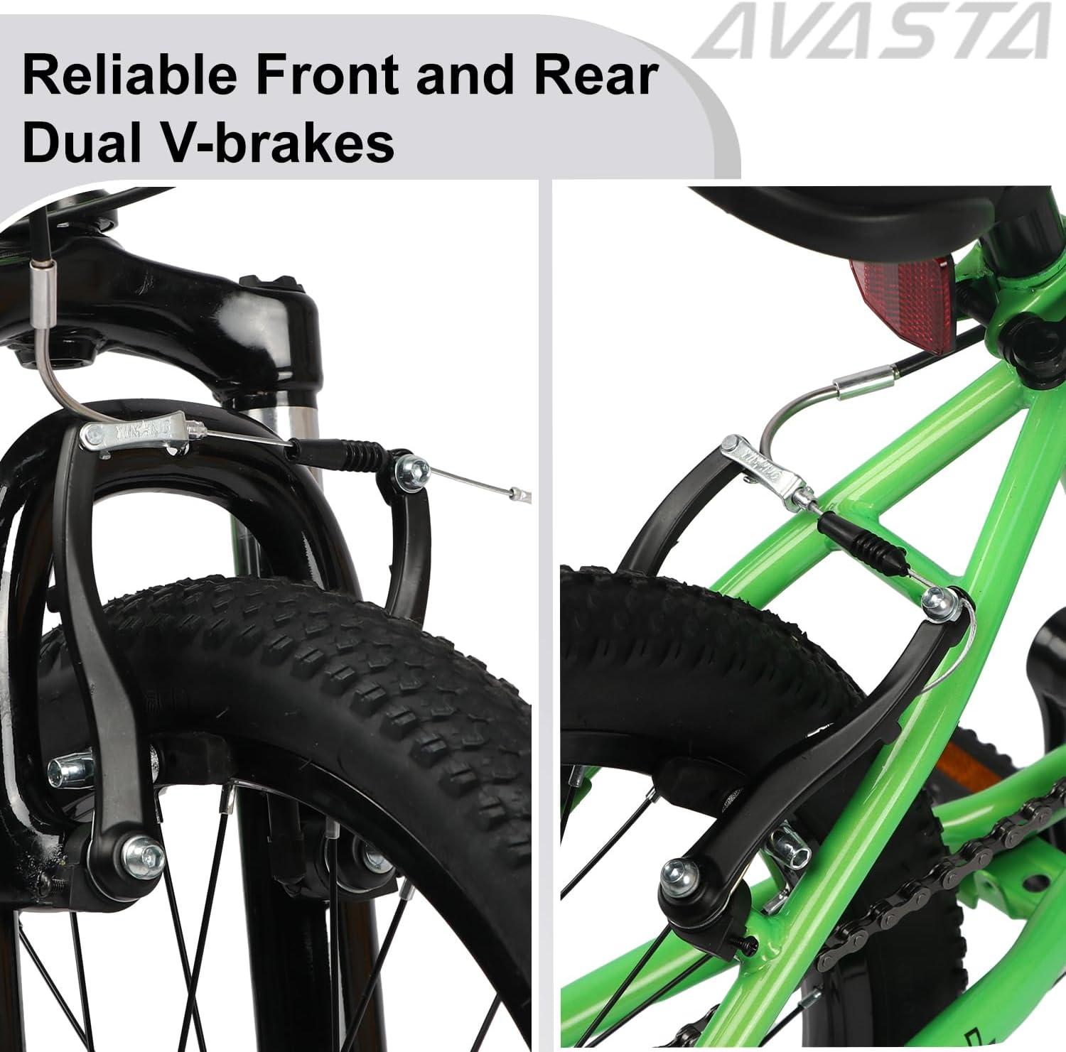 imageAVASTA Govet 20 Kids Mountain Bike for 612 Years Old Boys Girls with Suspension Fork 6 Speeds Drivetrain Multiple ColorsGreen