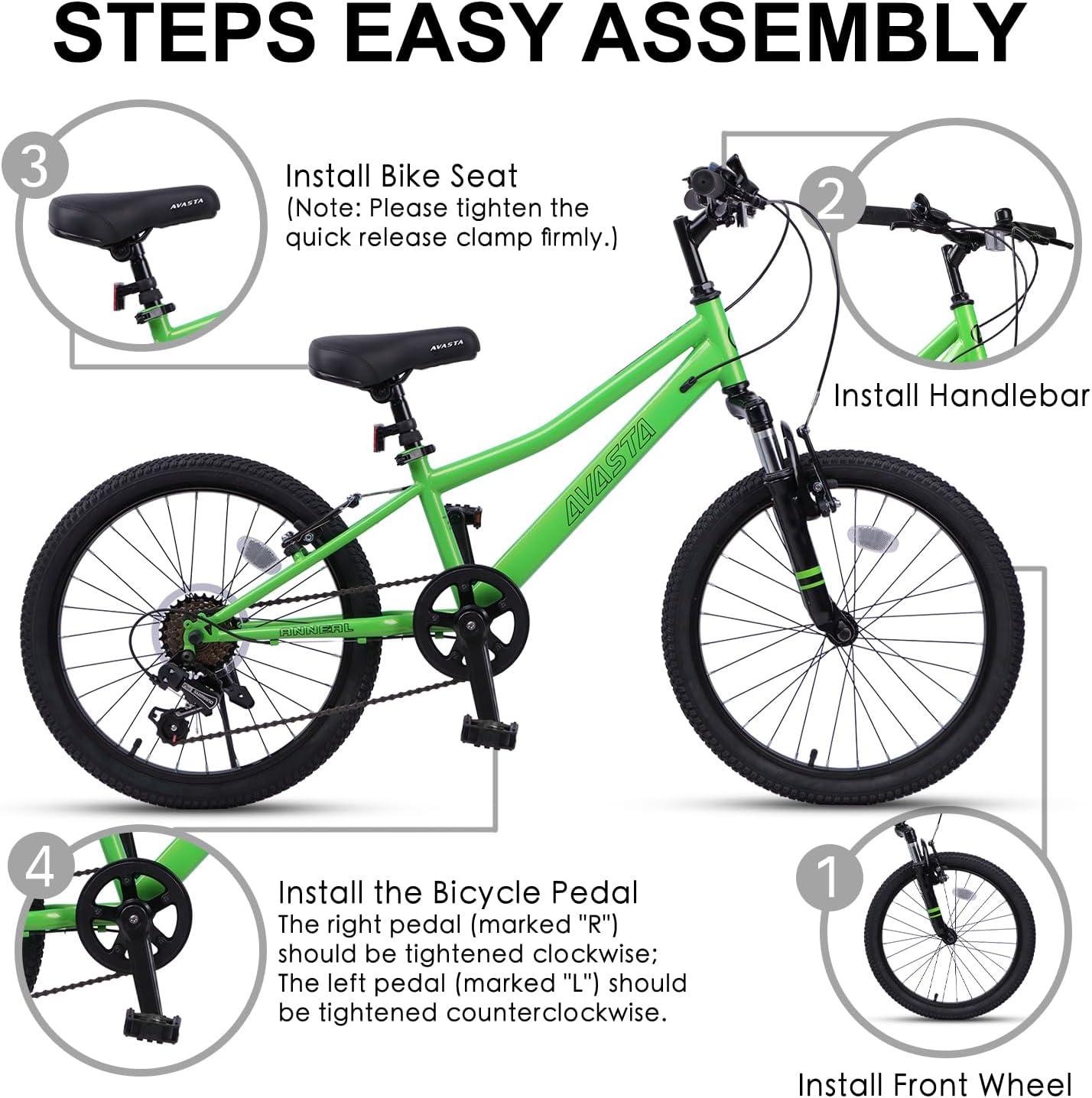 imageAVASTA Govet 20 Kids Mountain Bike for 612 Years Old Boys Girls with Suspension Fork 6 Speeds Drivetrain Multiple ColorsGreen