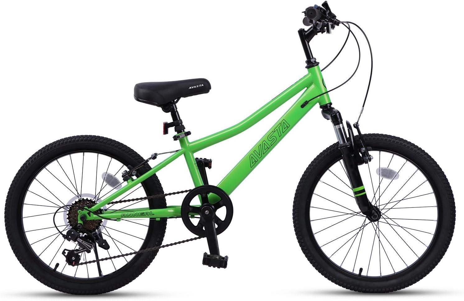 imageAVASTA Govet 20 Kids Mountain Bike for 612 Years Old Boys Girls with Suspension Fork 6 Speeds Drivetrain Multiple ColorsGreen