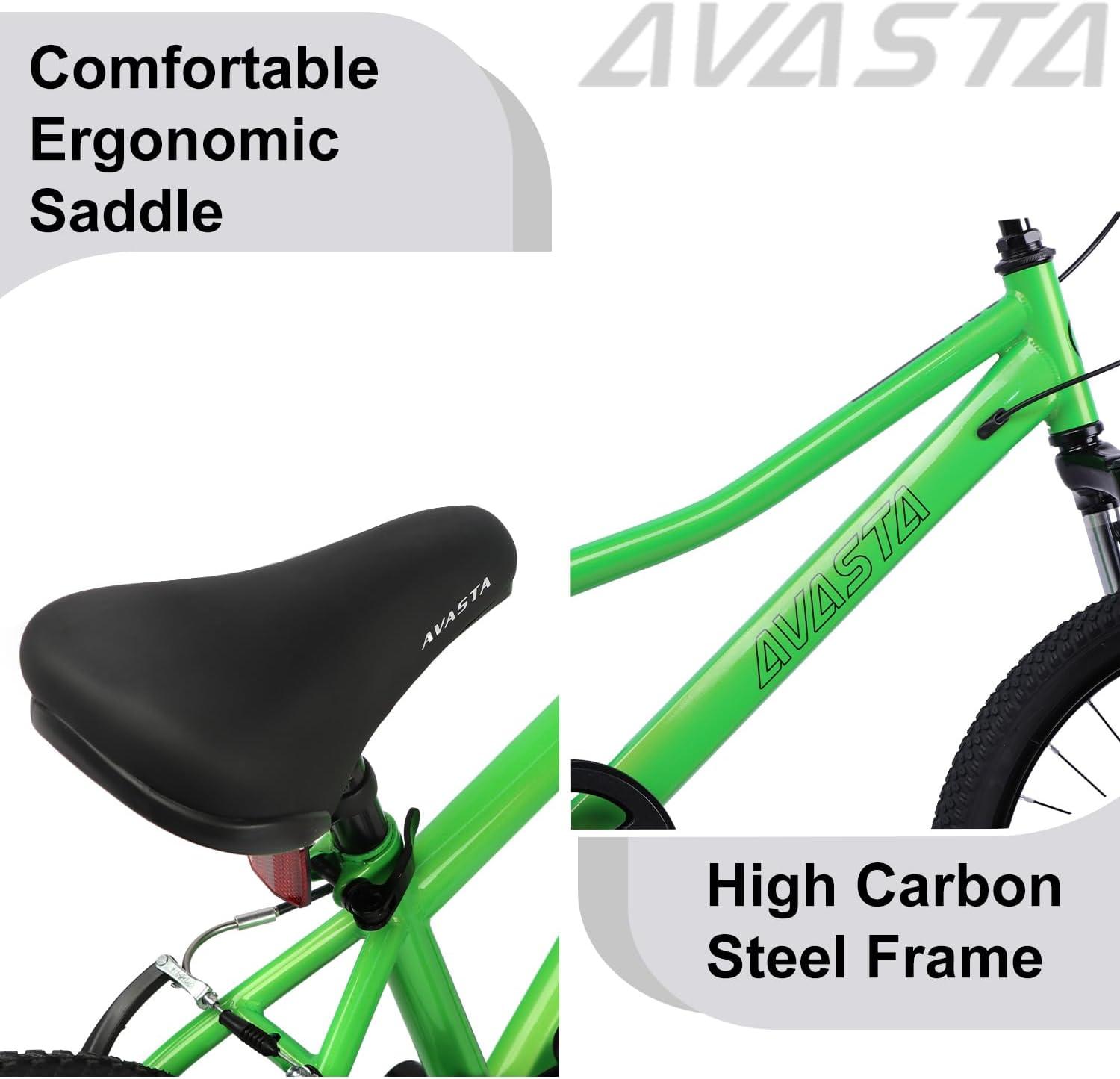 imageAVASTA Govet 20 Kids Mountain Bike for 612 Years Old Boys Girls with Suspension Fork 6 Speeds Drivetrain Multiple ColorsGreen