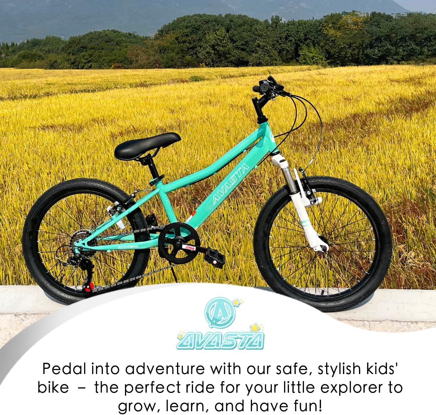 imageAVASTA Govet 20 Kids Mountain Bike for 612 Years Old Boys Girls with Suspension Fork 6 Speeds Drivetrain Multiple ColorsMint Green