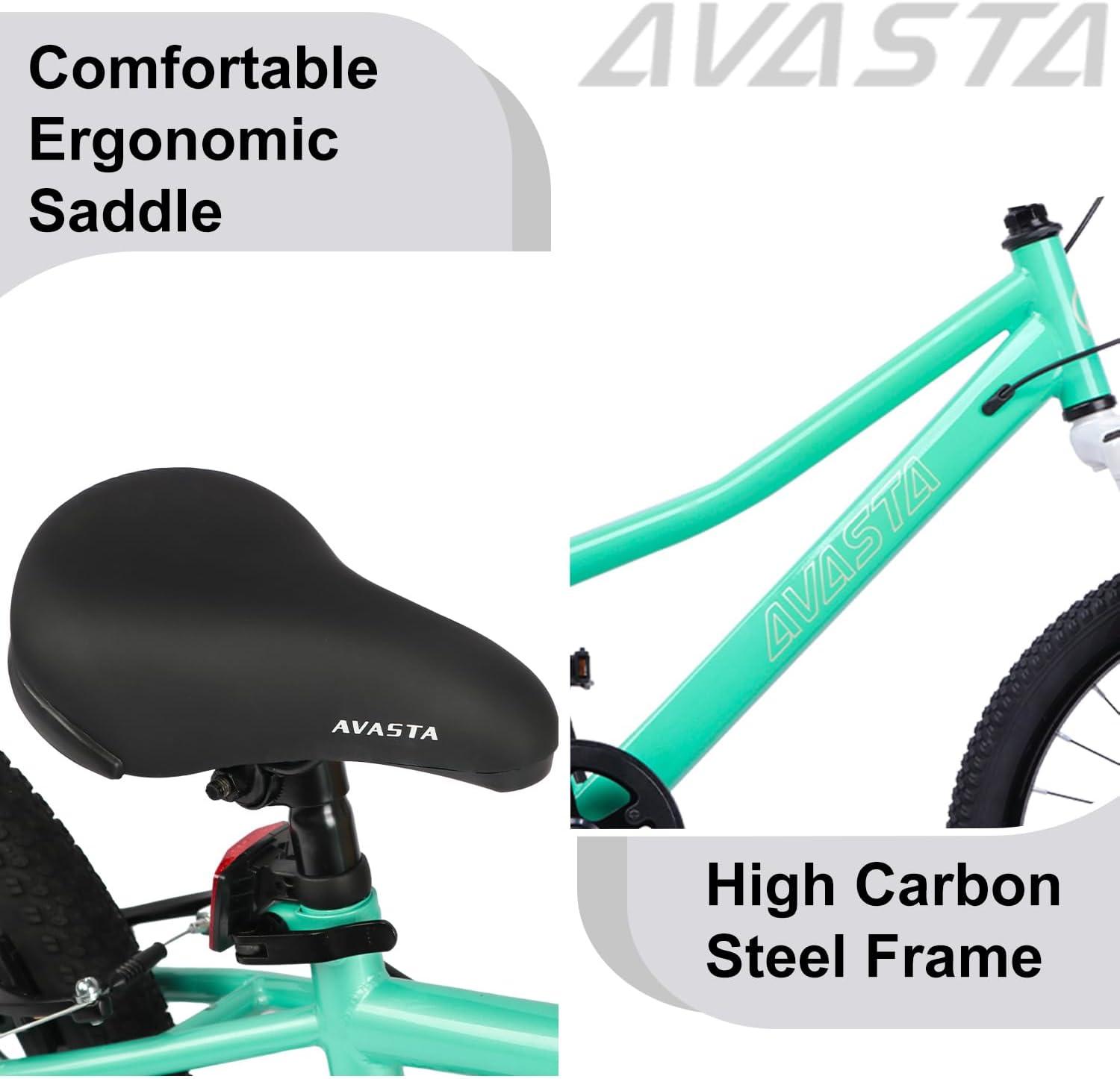 imageAVASTA Govet 20 Kids Mountain Bike for 612 Years Old Boys Girls with Suspension Fork 6 Speeds Drivetrain Multiple ColorsMint Green