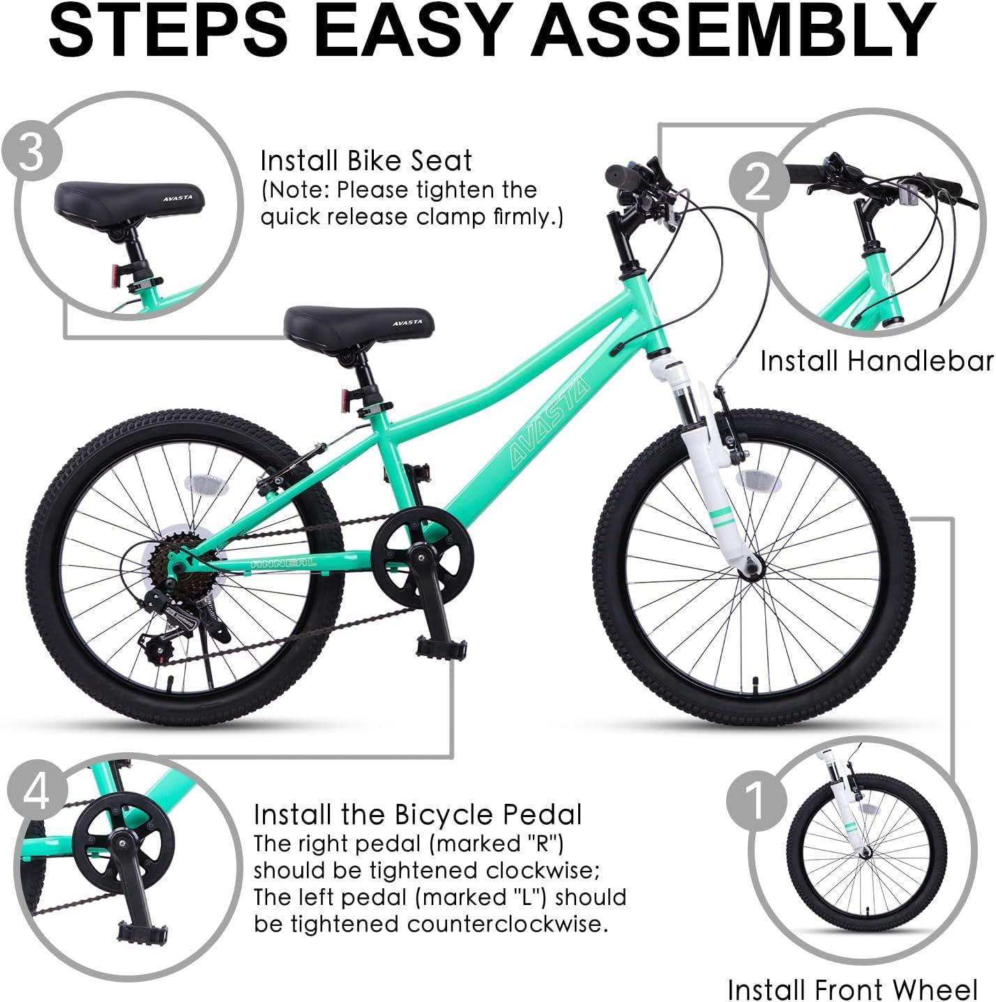 imageAVASTA Govet 20 Kids Mountain Bike for 612 Years Old Boys Girls with Suspension Fork 6 Speeds Drivetrain Multiple ColorsMint Green