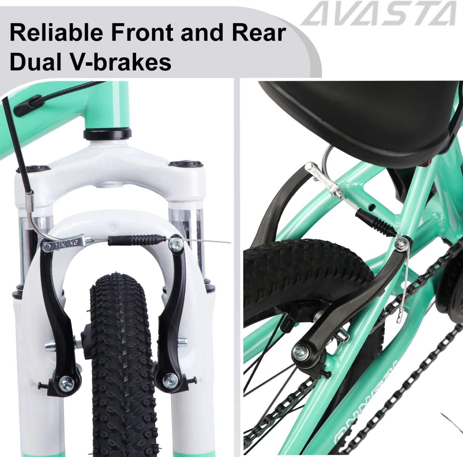 imageAVASTA Govet 20 Kids Mountain Bike for 612 Years Old Boys Girls with Suspension Fork 6 Speeds Drivetrain Multiple ColorsMint Green