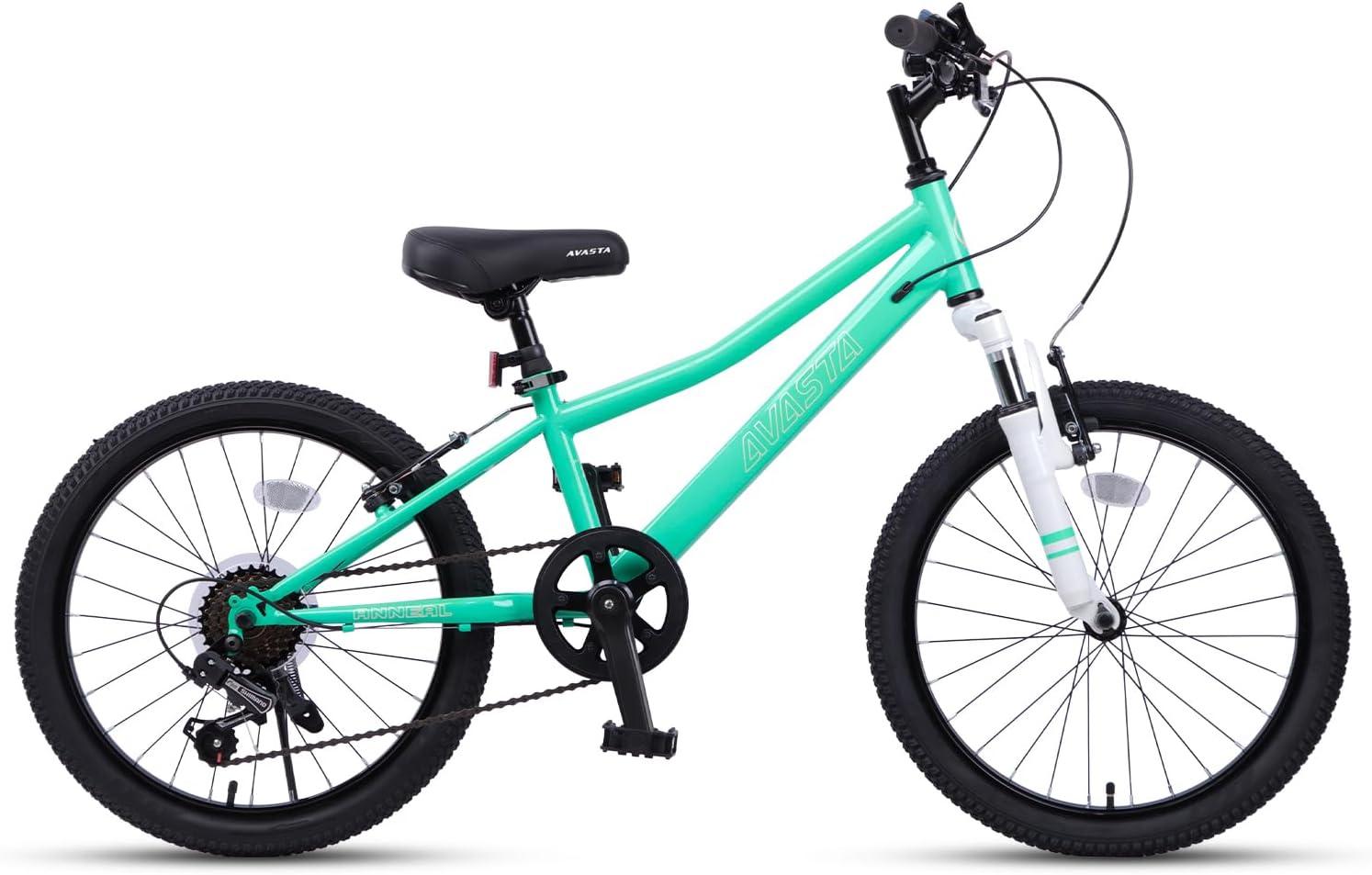 imageAVASTA Govet 20 Kids Mountain Bike for 612 Years Old Boys Girls with Suspension Fork 6 Speeds Drivetrain Multiple ColorsMint Green