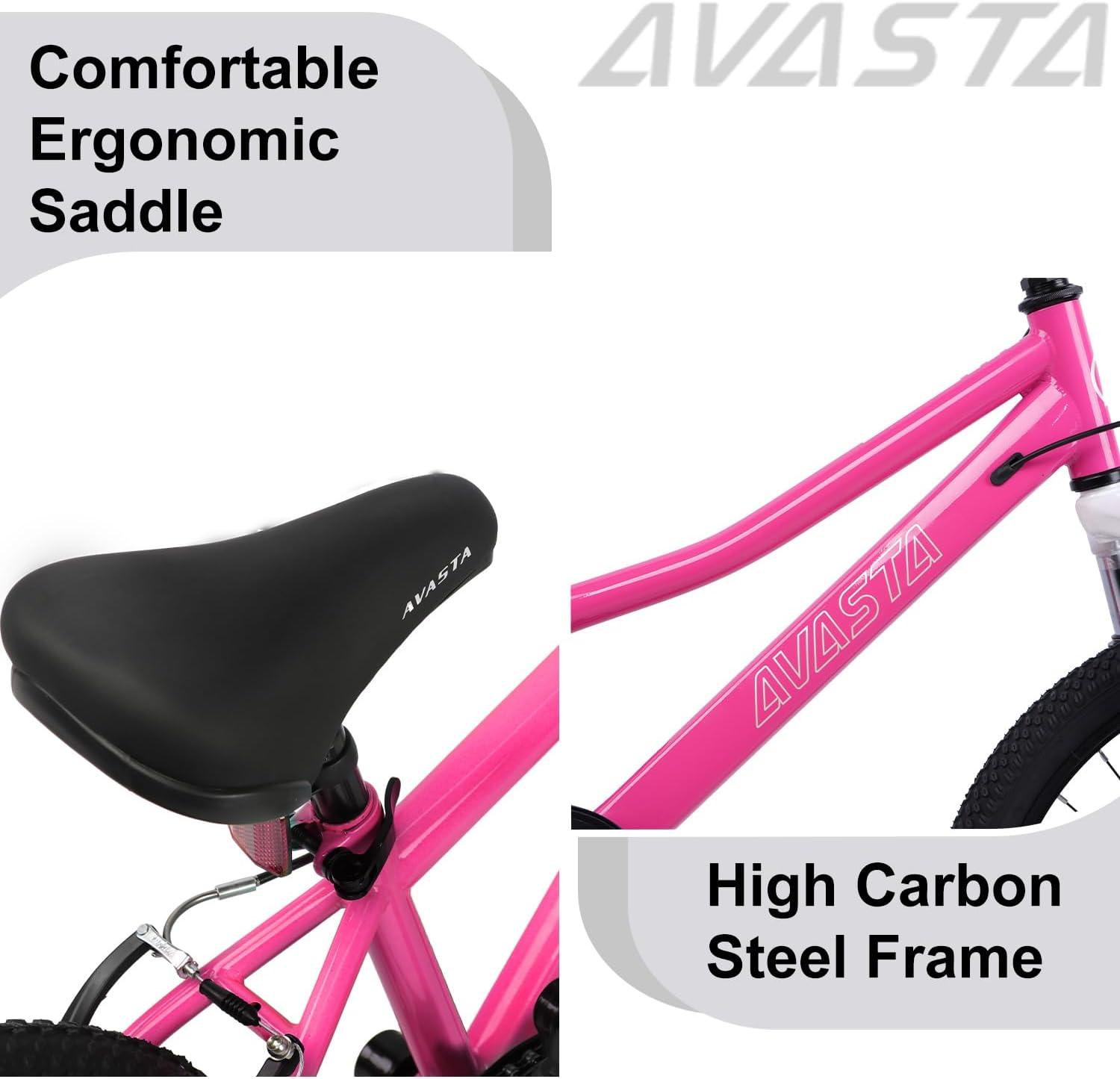 imageAVASTA Govet 20 Kids Mountain Bike for 612 Years Old Boys Girls with Suspension Fork 6 Speeds Drivetrain Multiple ColorsPink