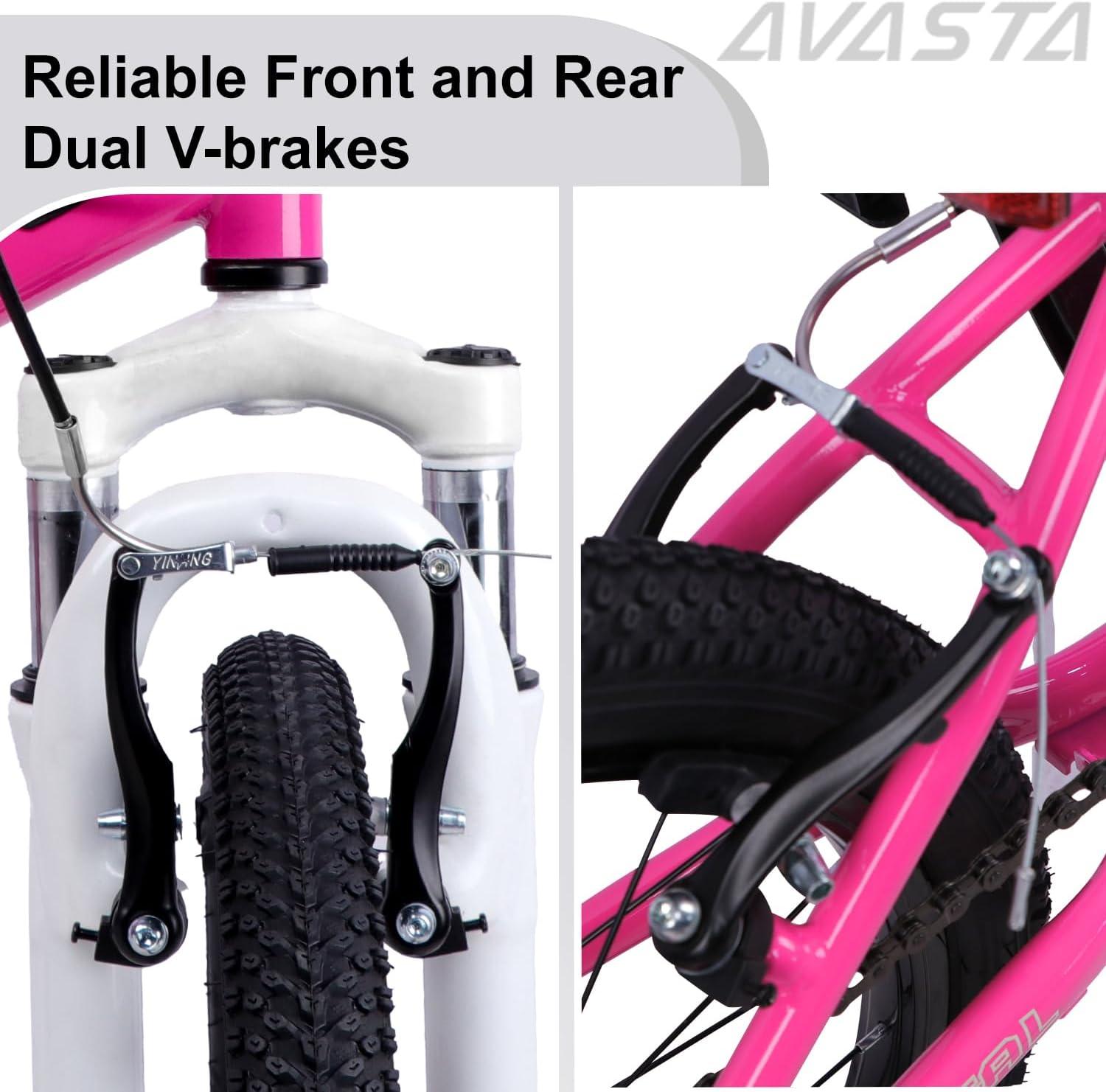 imageAVASTA Govet 20 Kids Mountain Bike for 612 Years Old Boys Girls with Suspension Fork 6 Speeds Drivetrain Multiple ColorsPink