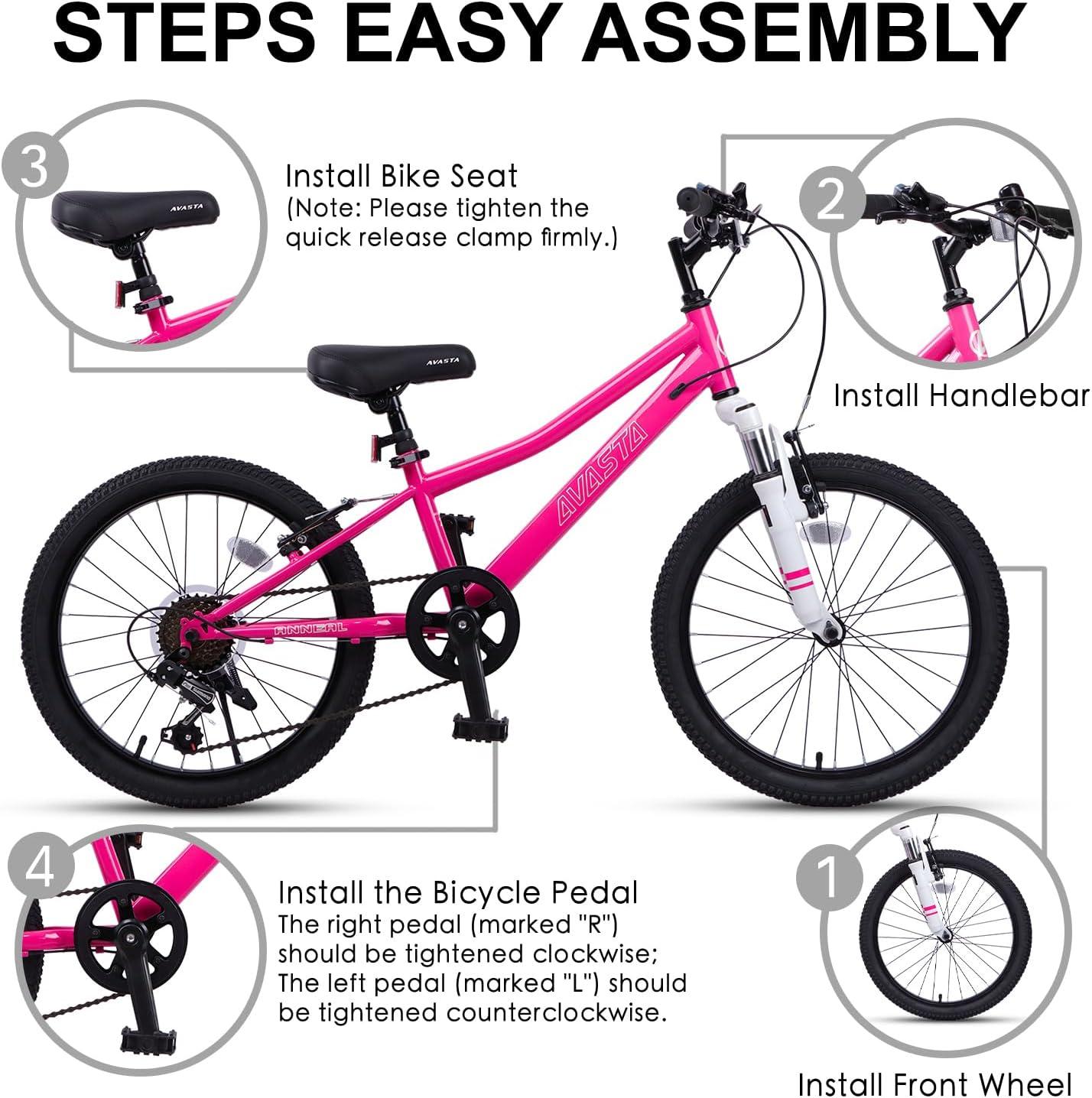 imageAVASTA Govet 20 Kids Mountain Bike for 612 Years Old Boys Girls with Suspension Fork 6 Speeds Drivetrain Multiple ColorsPink