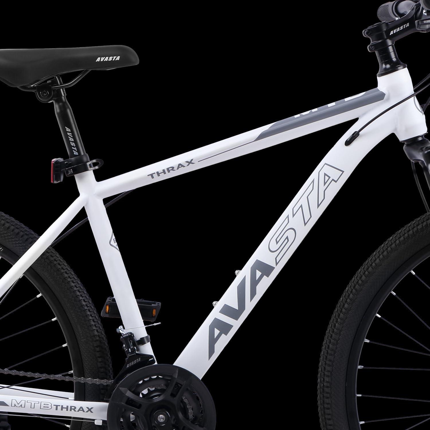imageAVASTA Thrax 24 26 275 inch Mountain Bike with 21Speed High Tensile Steel Frame Dual Disc Brake Comfortable Saddle Multiple ColorsWhite