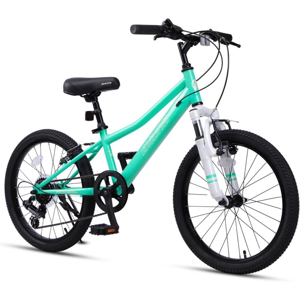 imageAVASTA Govet 20 Kids Mountain Bike for 612 Years Old Boys Girls with Suspension Fork 6 Speeds Drivetrain Multiple ColorsMint Green
