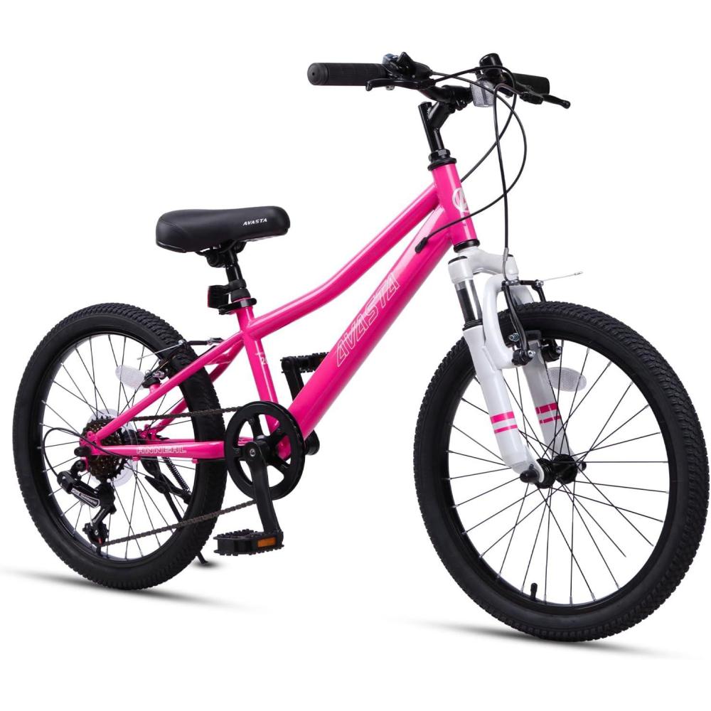 imageAVASTA Govet 20 Kids Mountain Bike for 612 Years Old Boys Girls with Suspension Fork 6 Speeds Drivetrain Multiple ColorsPink