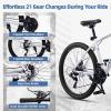 AVASTA Thrax 24 26 27.5 inch Mountain Bike with 21-Speed, High Tensile Steel Frame, Dual Disc Brake, Comfortable Saddle, Multiple Colors(White)