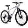 AVASTA Thrax 24 26 27.5 inch Mountain Bike with 21-Speed, High Tensile Steel Frame, Dual Disc Brake, Comfortable Saddle, Multiple Colors(White)
