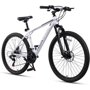 AVASTA Thrax 24 26 27.5 inch Mountain Bike with 21-Speed, High Tensile Steel Frame, Dual Disc Brake, Comfortable Saddle, Multiple Colors(White)