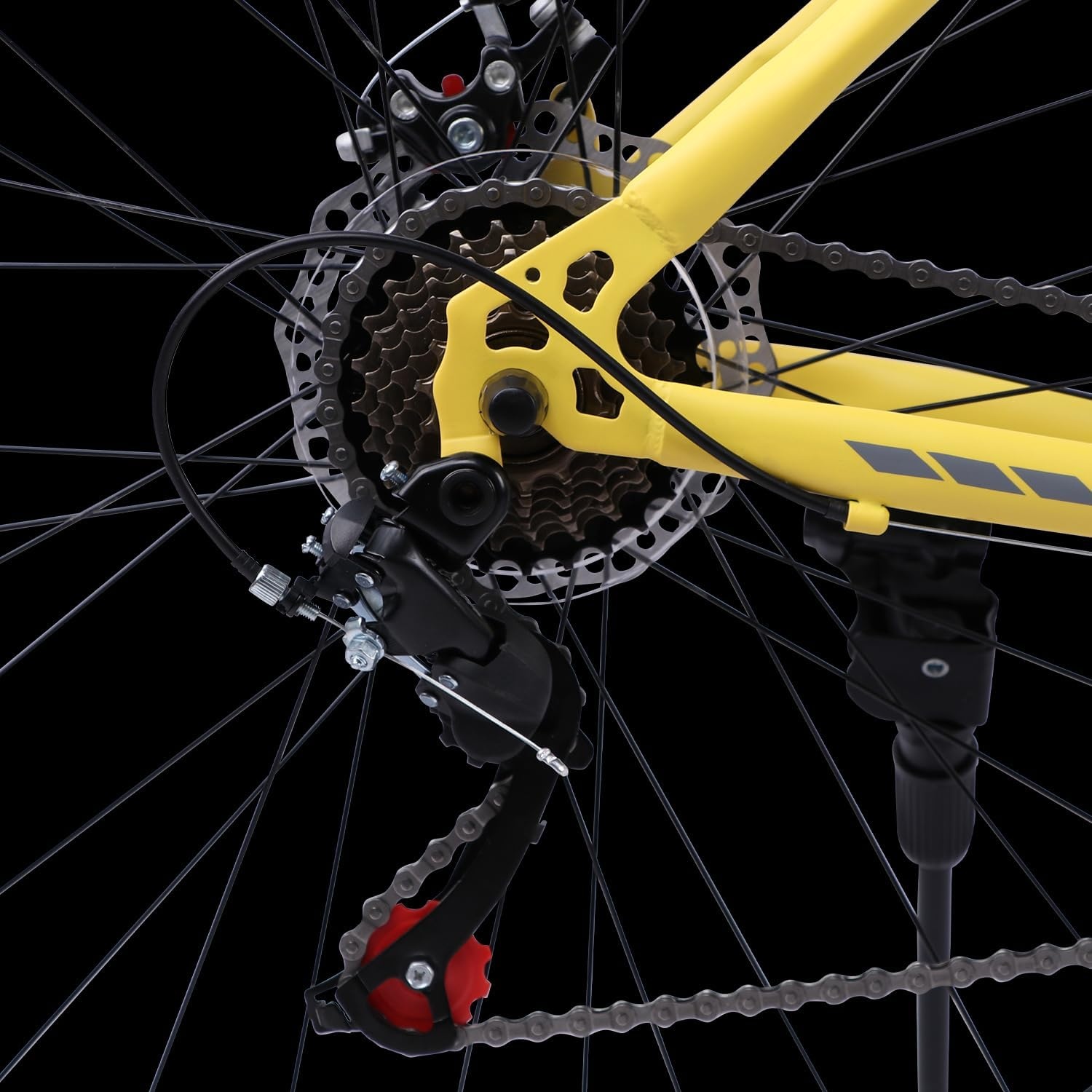 image:imageThrax 24 26 275 Inch Adult Men Male and Women MTB Mountain Bike High Tensile Steel Frame Dual Disc Brakes Front Suspension Smooth 21Speed Gear Shifters Half Hidden Brake CablesYellow