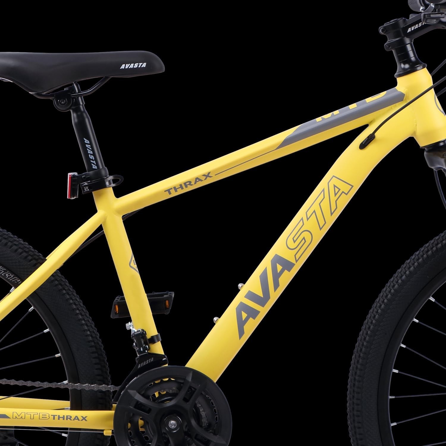 image:imageThrax 24 26 275 Inch Adult Men Male and Women MTB Mountain Bike High Tensile Steel Frame Dual Disc Brakes Front Suspension Smooth 21Speed Gear Shifters Half Hidden Brake CablesYellow