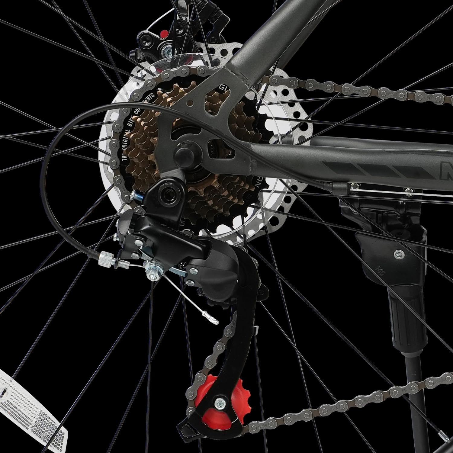 image:imageThrax 24 26 275 Inch Adult Men Male and Women MTB Mountain Bike High Tensile Steel Frame Dual Disc Brakes Front Suspension Smooth 21Speed Gear Shifters Half Hidden Brake CablesCharcoal Gray
