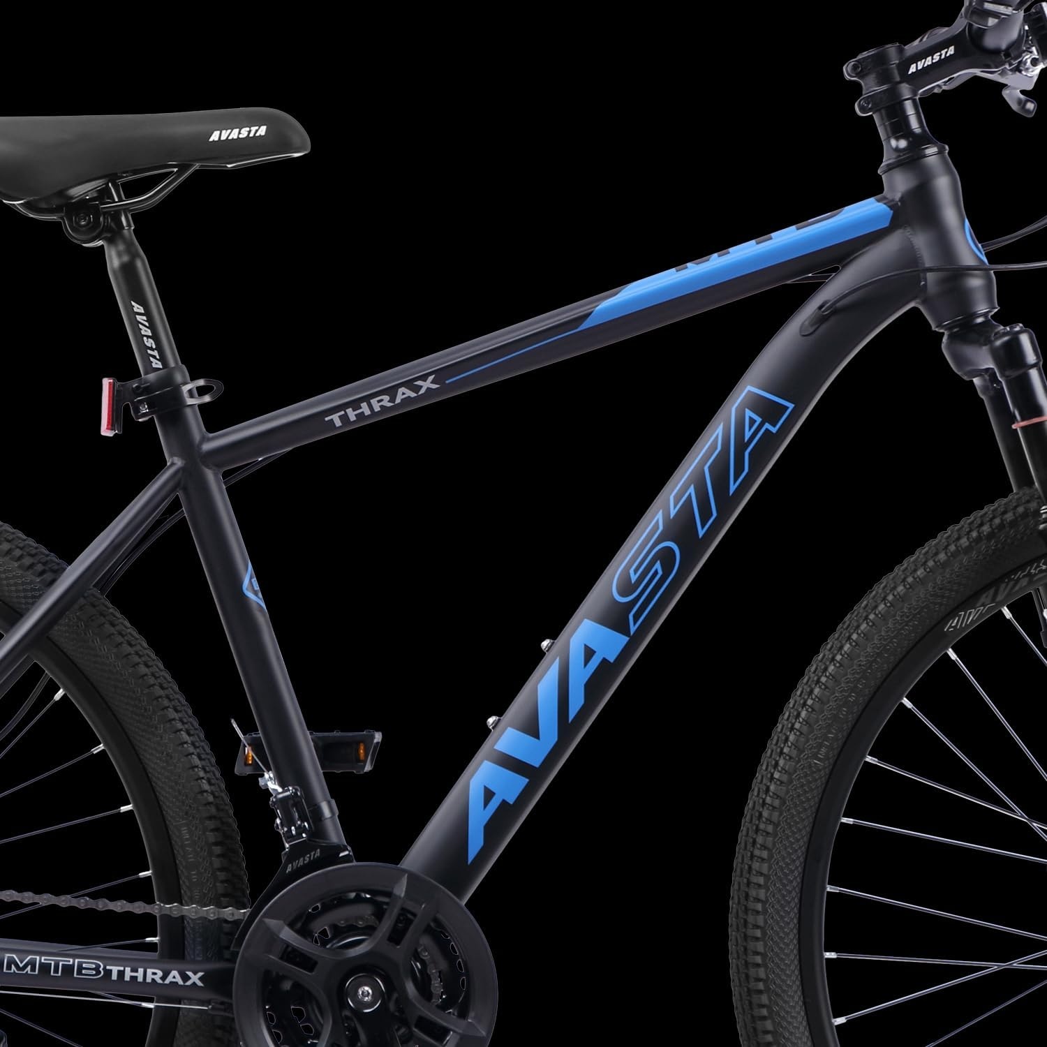 image:imageThrax 24 26 275 Inch Adult Men Male and Women MTB Mountain Bike High Tensile Steel Frame Dual Disc Brakes Front Suspension Smooth 21Speed Gear Shifters Half Hidden Brake CablesBlack