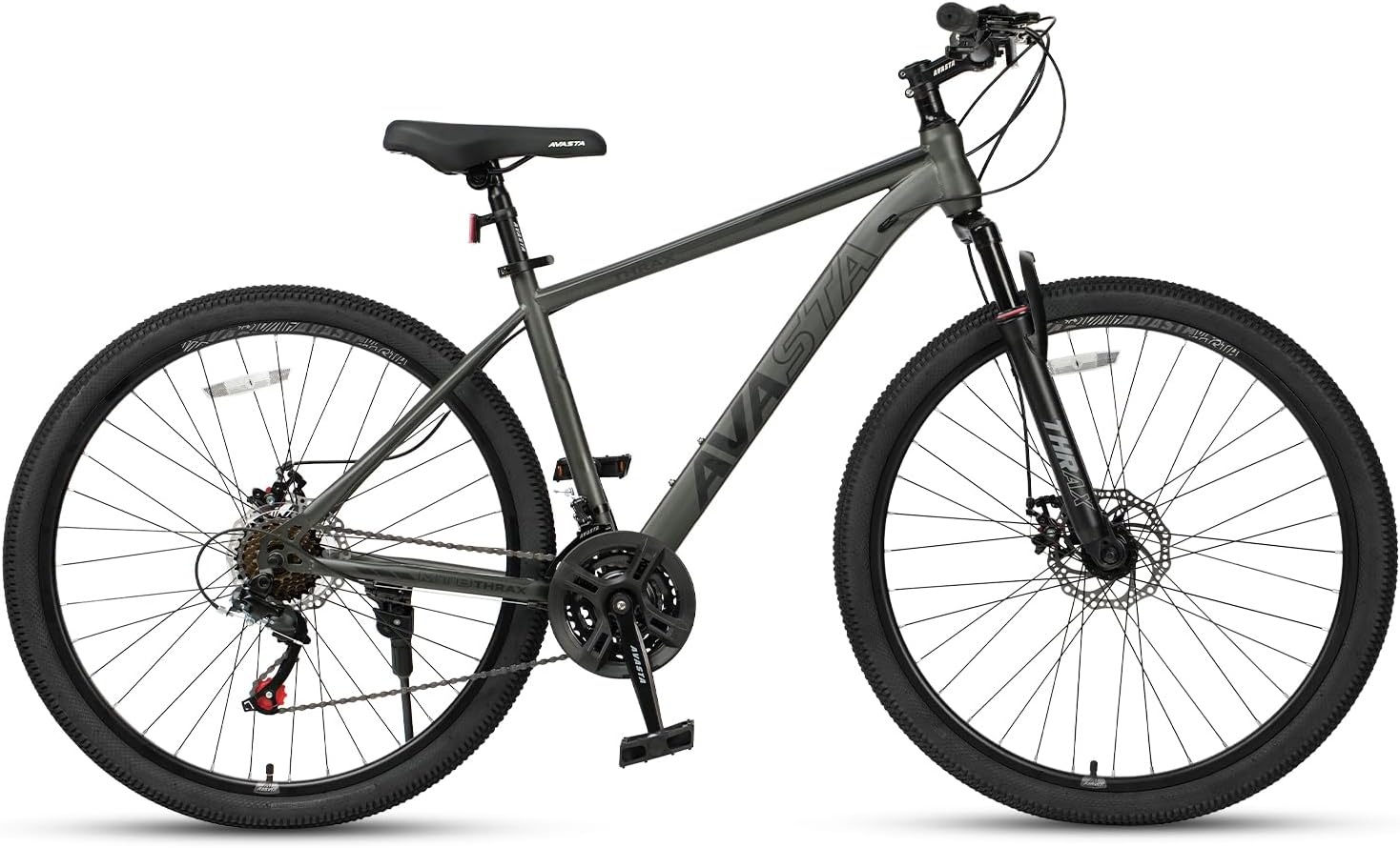 image:imageThrax 24 26 275 Inch Adult Men Male and Women MTB Mountain Bike High Tensile Steel Frame Dual Disc Brakes Front Suspension Smooth 21Speed Gear Shifters Half Hidden Brake CablesCharcoal Gray