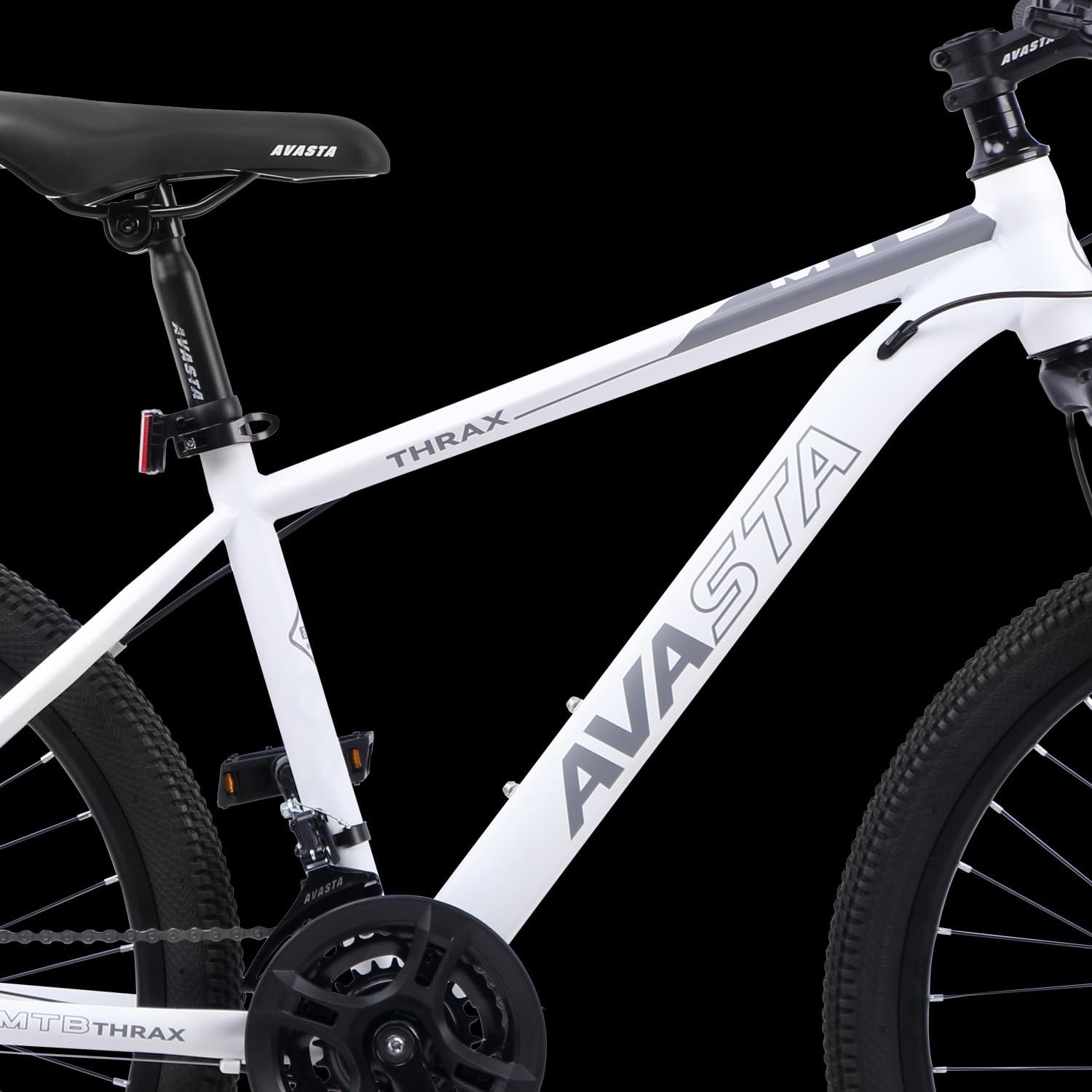 image:imageThrax 24 26 275 Inch Adult Men Male and Women MTB Mountain Bike High Tensile Steel Frame Dual Disc Brakes Front Suspension Smooth 21Speed Gear Shifters Half Hidden Brake CablesWhite