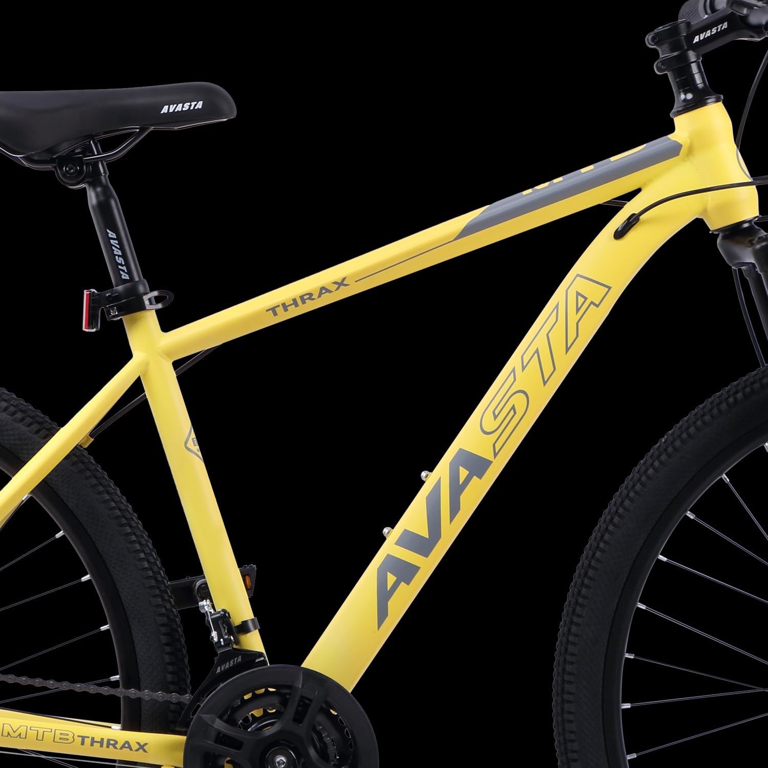 image:imageThrax 24 26 275 Inch Adult Men Male and Women MTB Mountain Bike High Tensile Steel Frame Dual Disc Brakes Front Suspension Smooth 21Speed Gear Shifters Half Hidden Brake CablesYellow