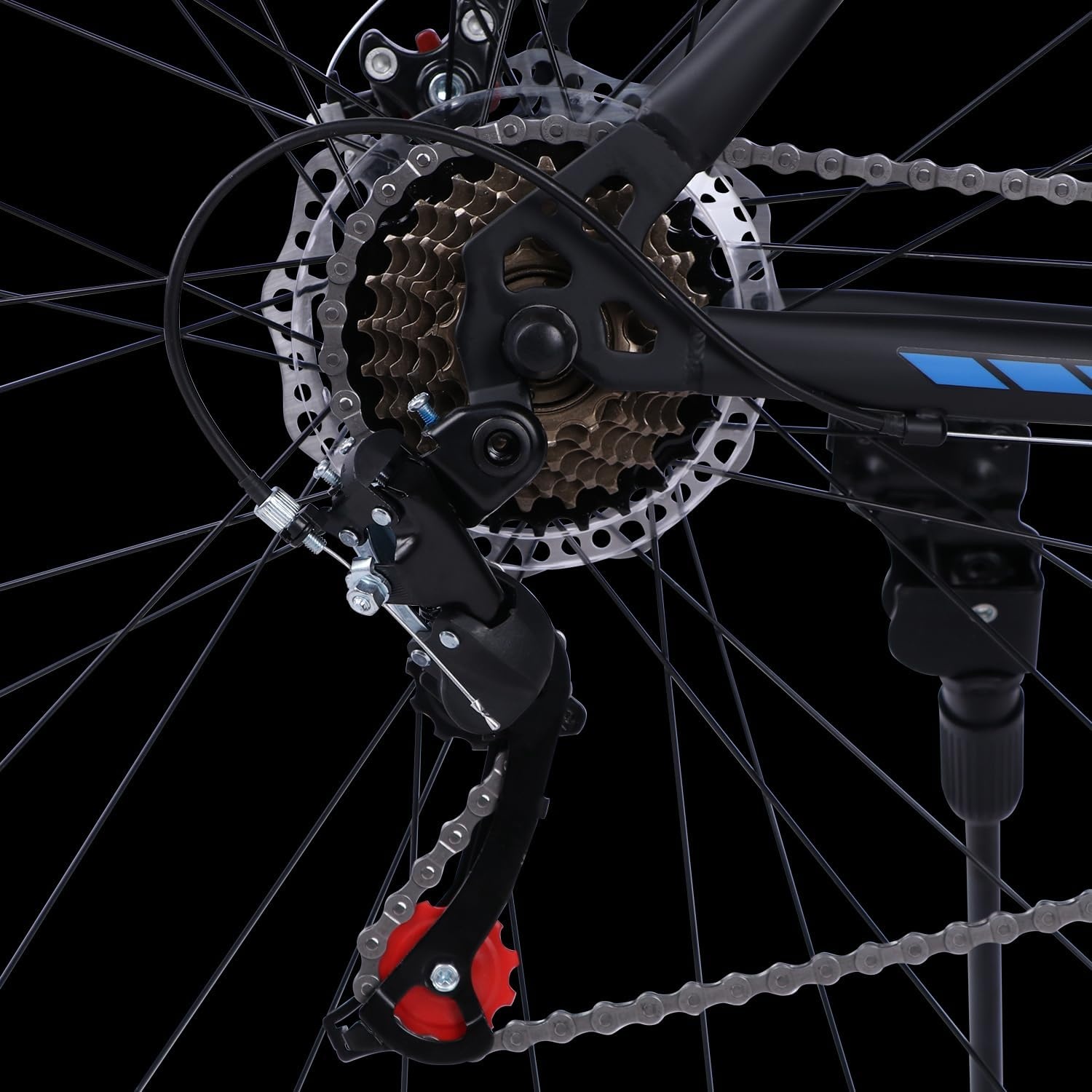 image:imageThrax 24 26 275 Inch Adult Men Male and Women MTB Mountain Bike High Tensile Steel Frame Dual Disc Brakes Front Suspension Smooth 21Speed Gear Shifters Half Hidden Brake CablesBlack