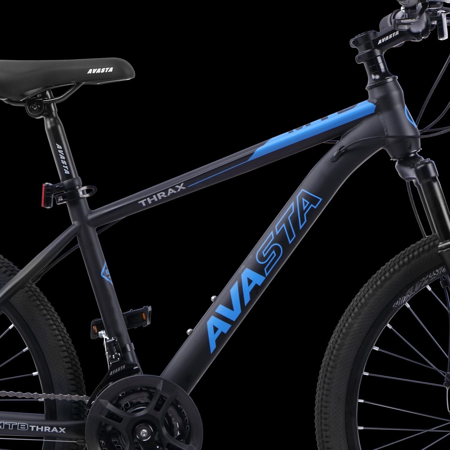 image:imageThrax 24 26 275 Inch Adult Men Male and Women MTB Mountain Bike High Tensile Steel Frame Dual Disc Brakes Front Suspension Smooth 21Speed Gear Shifters Half Hidden Brake CablesBlack