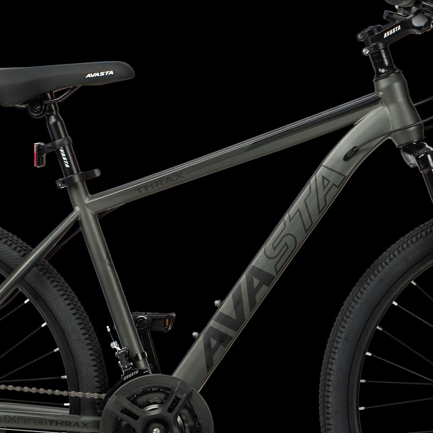 image:imageThrax 24 26 275 Inch Adult Men Male and Women MTB Mountain Bike High Tensile Steel Frame Dual Disc Brakes Front Suspension Smooth 21Speed Gear Shifters Half Hidden Brake CablesCharcoal Gray