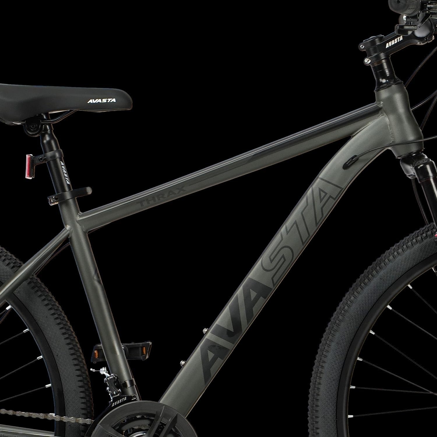 image:imageThrax 24 26 275 Inch Adult Men Male and Women MTB Mountain Bike High Tensile Steel Frame Dual Disc Brakes Front Suspension Smooth 21Speed Gear Shifters Half Hidden Brake CablesCharcoal Gray