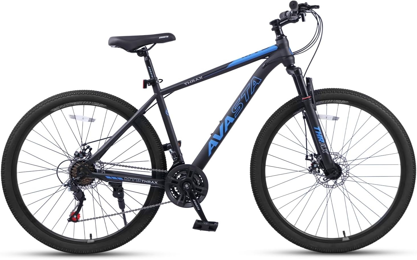 image:imageThrax 24 26 275 Inch Adult Men Male and Women MTB Mountain Bike High Tensile Steel Frame Dual Disc Brakes Front Suspension Smooth 21Speed Gear Shifters Half Hidden Brake CablesBlack