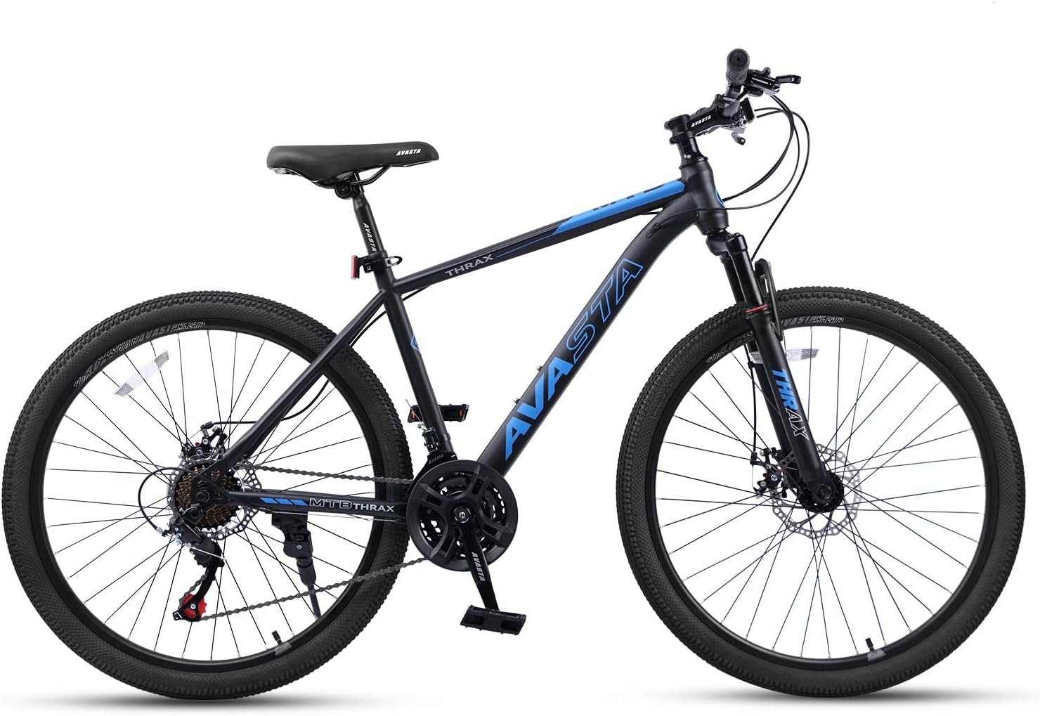 image:imageThrax 24 26 275 Inch Adult Men Male and Women MTB Mountain Bike High Tensile Steel Frame Dual Disc Brakes Front Suspension Smooth 21Speed Gear Shifters Half Hidden Brake CablesBlack