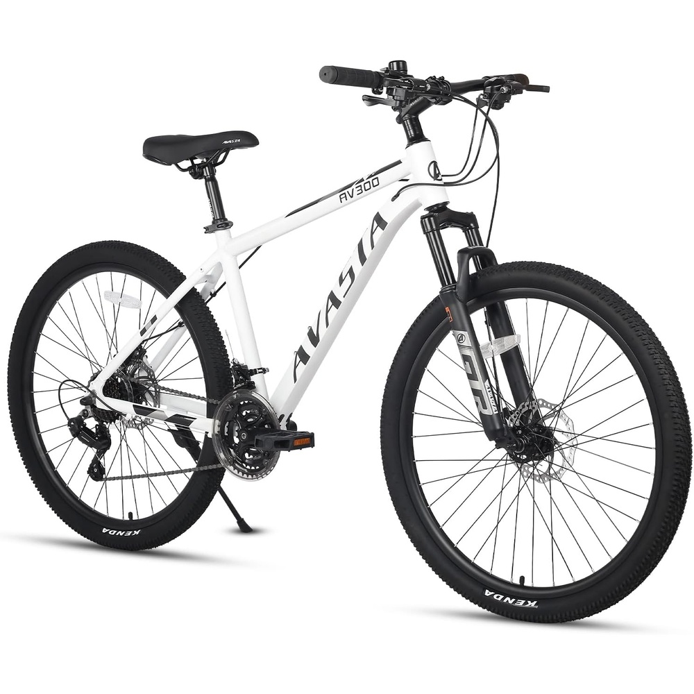 image:imageAV300 26 275 Inch Mountain Bike MTB for Adult Man Women Male Lightweight Aluminum Alloy Frame Dual Disc Brakes Front Suspension 21Speed Gear Shifter Half Hidden Brake CablesWhite