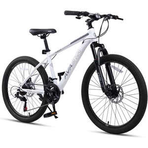 Thrax 24 26 27.5 Inch Adult Men Male and Women MTB Mountain Bike | High Tensile Steel Frame, Dual Disc Brakes, Front Suspension, Smooth 21-Speed Gear Shifters, Half Hidden Brake Cables(White)
