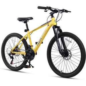 Thrax 24 26 27.5 Inch Adult Men Male and Women MTB Mountain Bike | High Tensile Steel Frame, Dual Disc Brakes, Front Suspension, Smooth 21-Speed Gear Shifters, Half Hidden Brake Cables(Yellow)