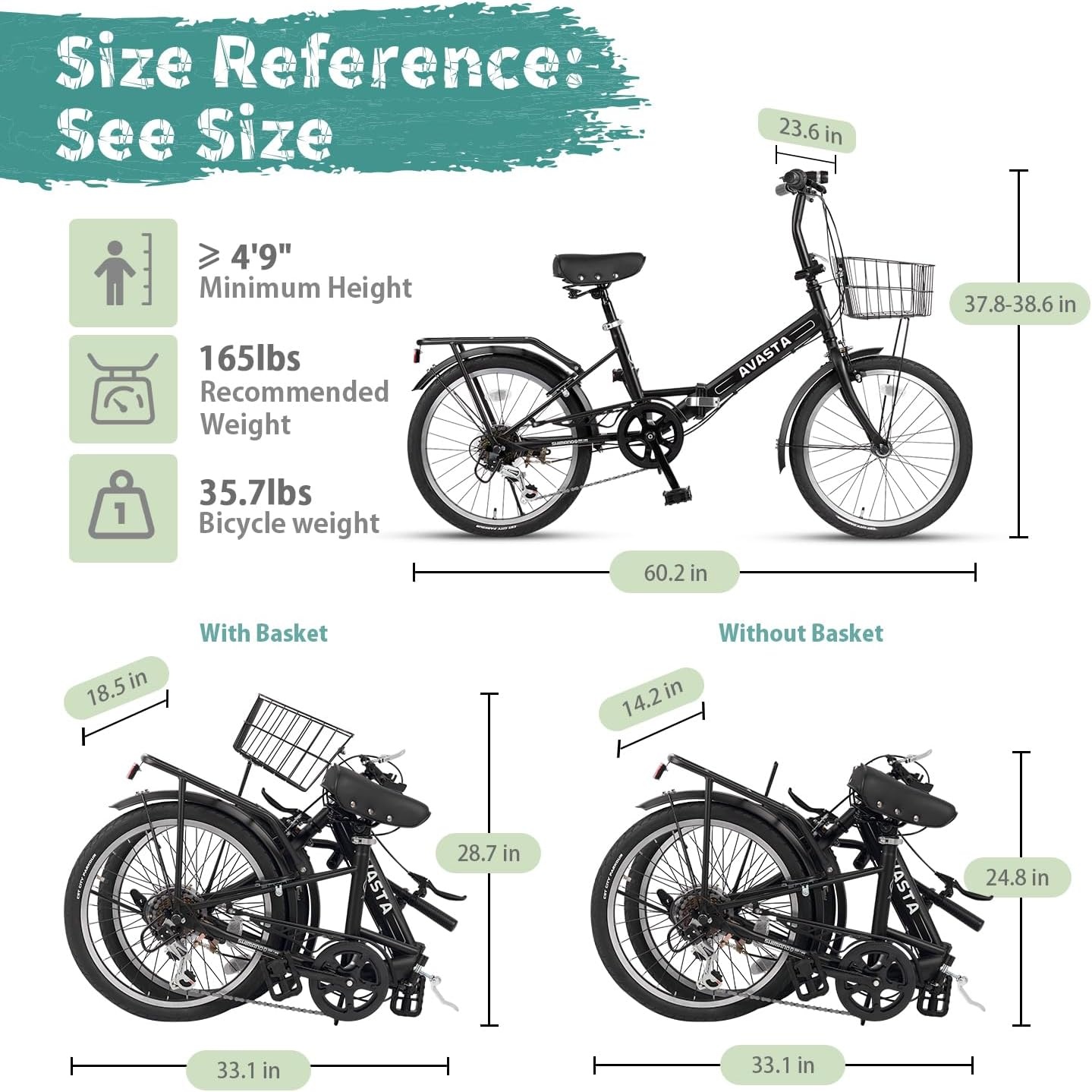 image:imageQuartet Folding Bike 2024 Inch 7Speed Dual Brakes Folds in seconds Features 7speed shifting dual brakes basket and rear rack for everyday city ridingBlack