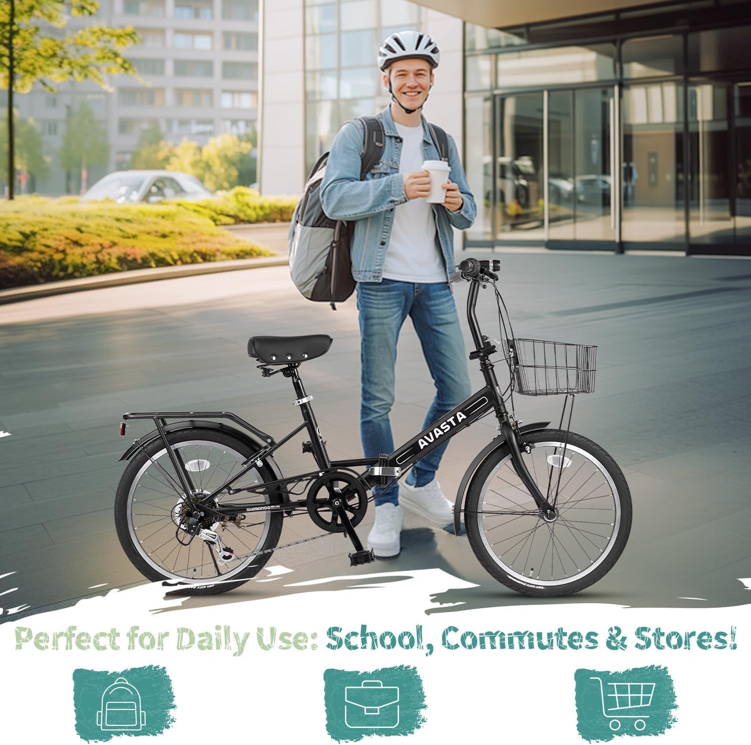 image:imageQuartet Folding Bike 2024 Inch 7Speed Dual Brakes Folds in seconds Features 7speed shifting dual brakes basket and rear rack for everyday city ridingBlack