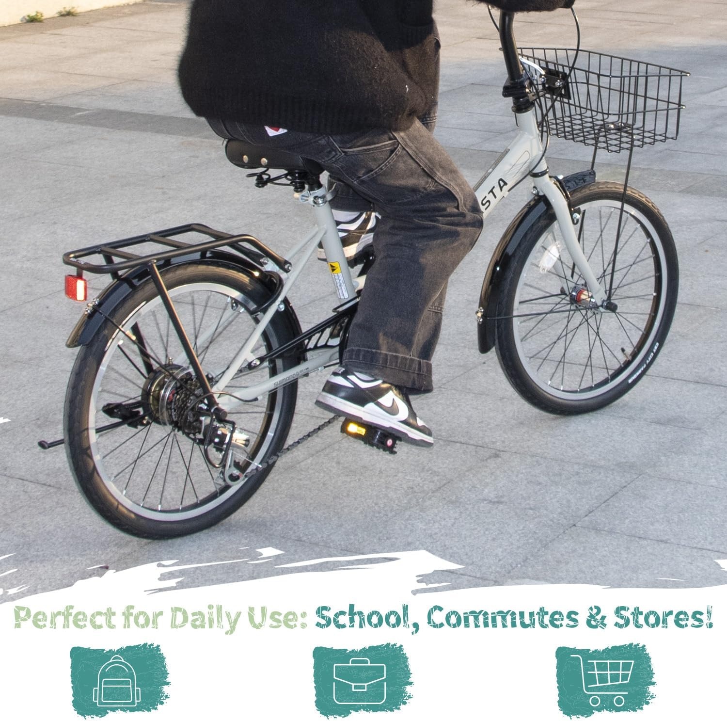 image:imageQuartet Folding Bike 2024 Inch 7Speed Dual Brakes Folds in seconds Features 7speed shifting dual brakes basket and rear rack for everyday city ridingGray