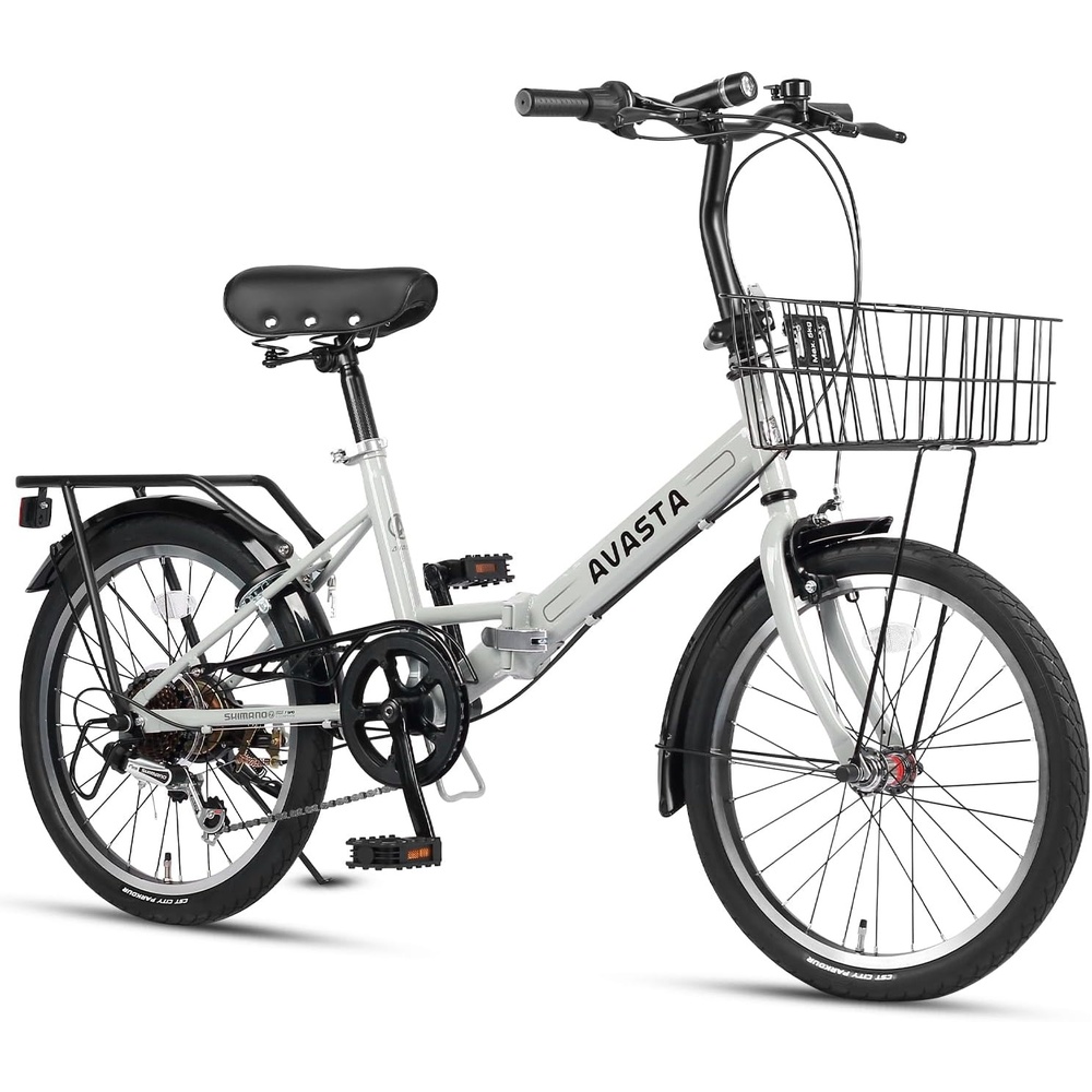 image:imageQuartet Folding Bike 2024 Inch 7Speed Dual Brakes  Folds in seconds Features 7speed shifting dual brakes basket and rear rack for everyday city ridingGray