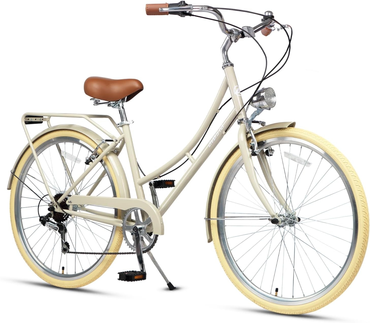 image:imageAVASTA Vela 26 Inch High Tensile Steel Frame Women Female Hybrid BikeBeige Frame with Beige Tires