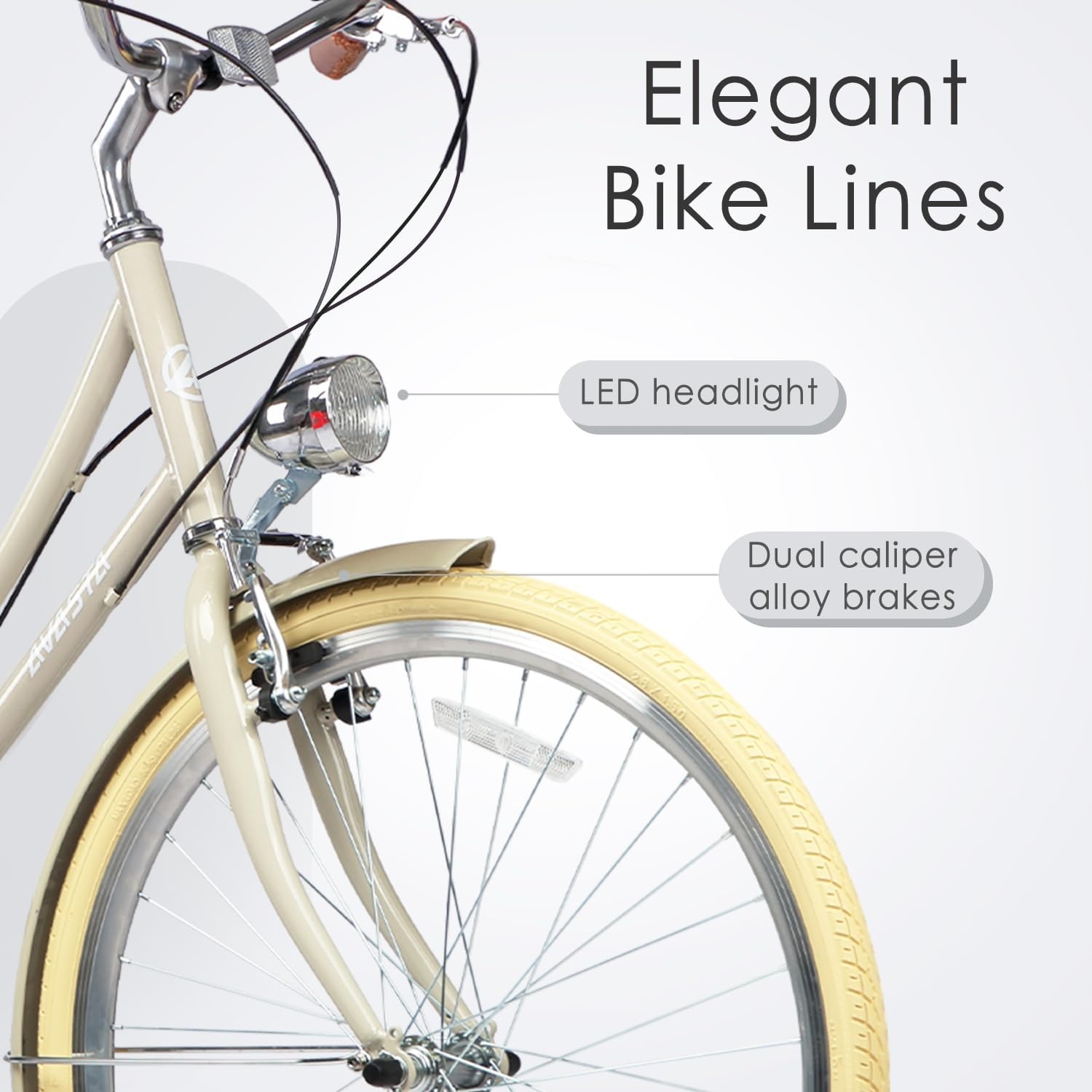 image:imageAVASTA Vela 26 Inch High Tensile Steel Frame Women Female Hybrid BikeBeige Frame with Beige Tires
