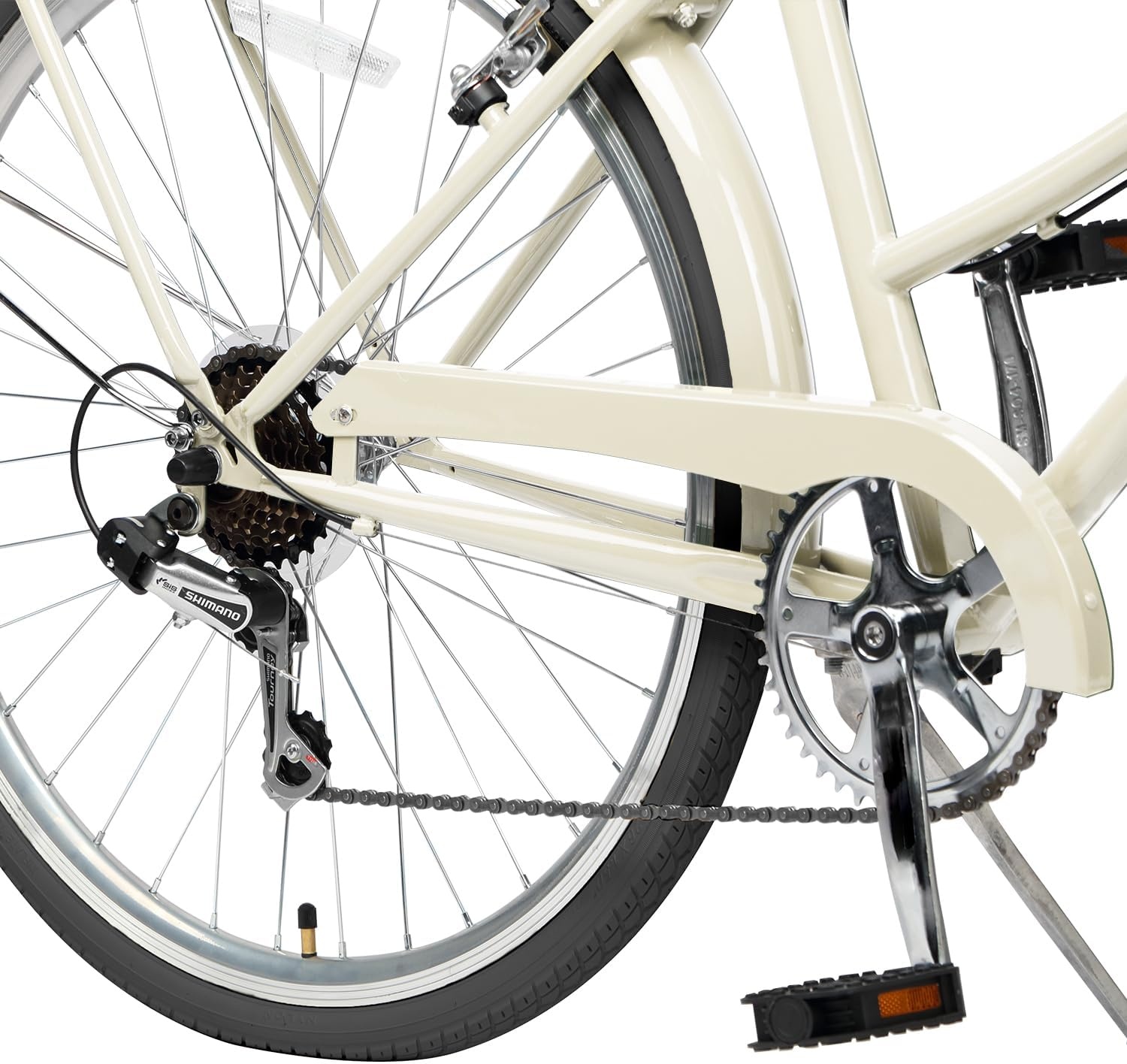 image:imageAVASTA Vela 26 Inch High Tensile Steel Frame Women Female Hybrid BikeBeige Frame with Black Tires