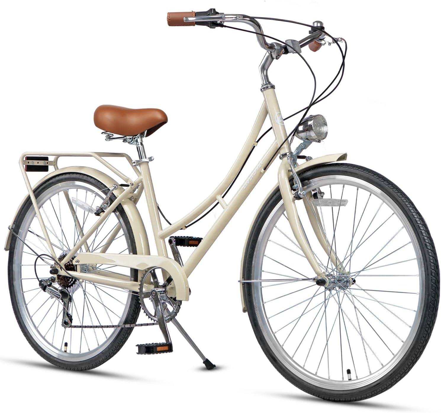 image:imageAVASTA Vela 26 Inch High Tensile Steel Frame Women Female Hybrid BikeBeige Frame with Black Tires
