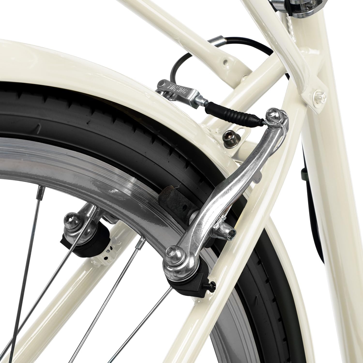 image:imageAVASTA Vela 26 Inch High Tensile Steel Frame Women Female Hybrid BikeBeige Frame with Black Tires