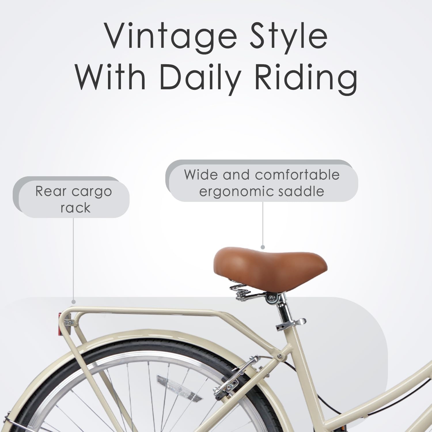 image:imageAVASTA Vela 26 Inch High Tensile Steel Frame Women Female Hybrid BikeBeige Frame with Black Tires