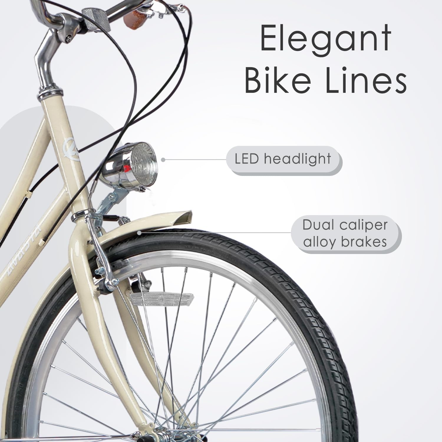 image:imageAVASTA Vela 26 Inch High Tensile Steel Frame Women Female Hybrid BikeBeige Frame with Black Tires