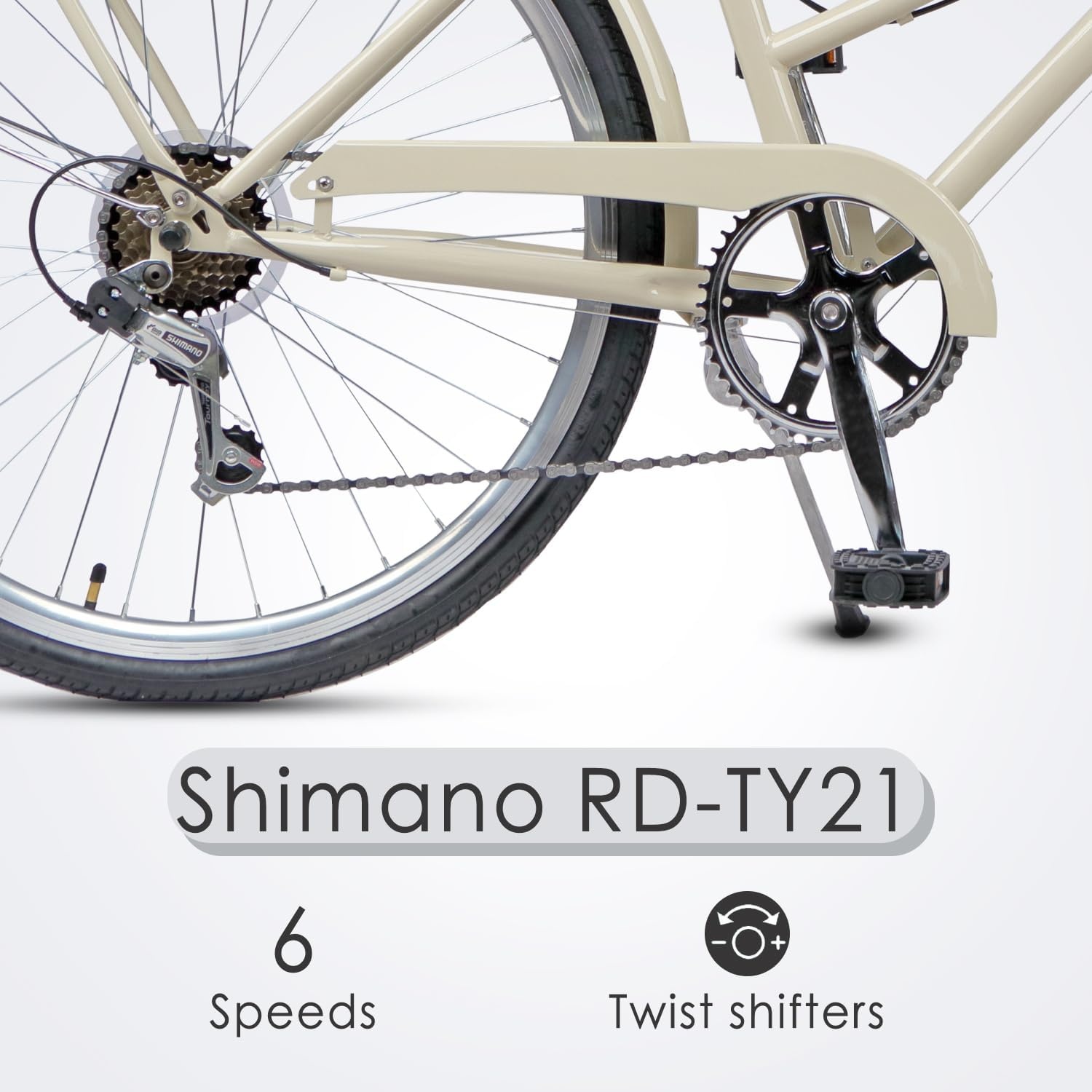 image:imageAVASTA Vela 26 Inch High Tensile Steel Frame Women Female Hybrid BikeBeige Frame with Black Tires
