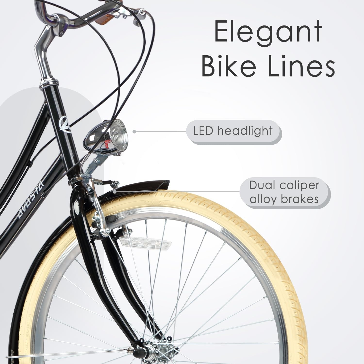 image:imageAVASTA Vela 26 Inch High Tensile Steel Frame Women Female Hybrid BikeBlack Frame with Beige Tires