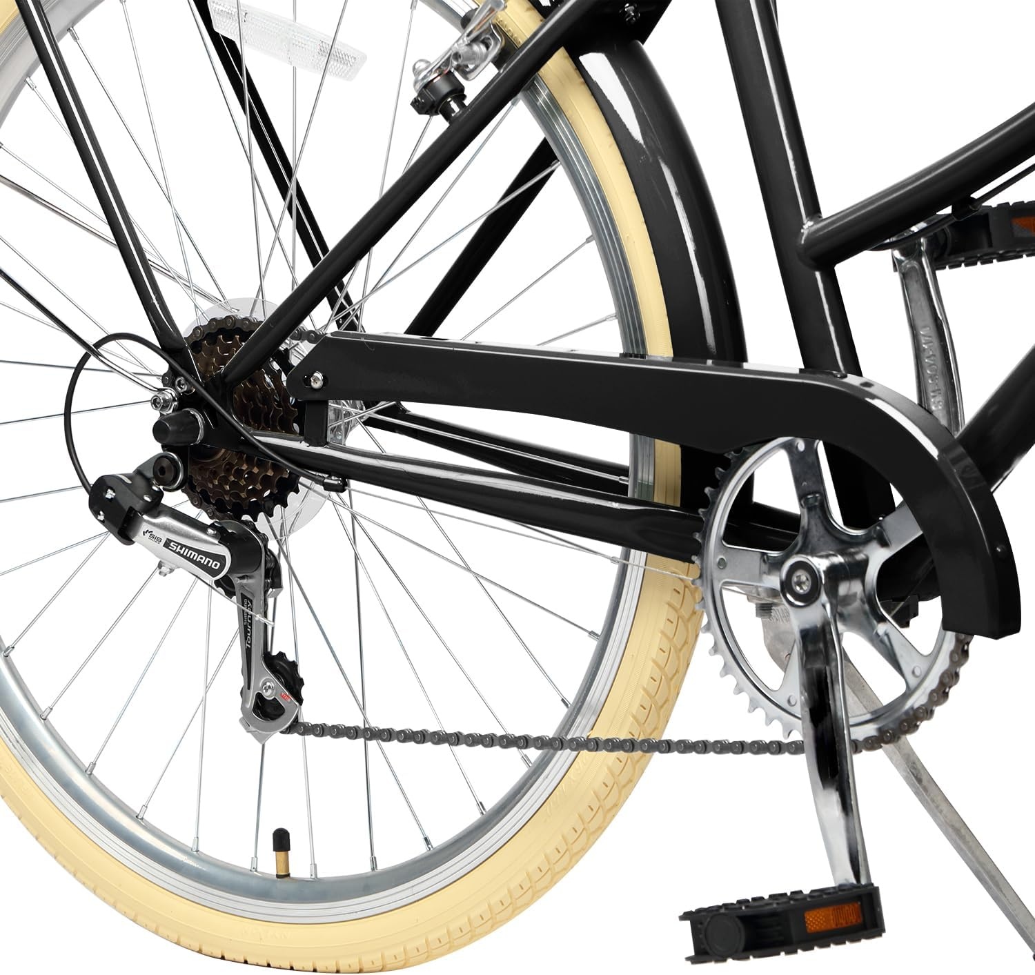 image:imageAVASTA Vela 26 Inch High Tensile Steel Frame Women Female Hybrid BikeBlack Frame with Beige Tires